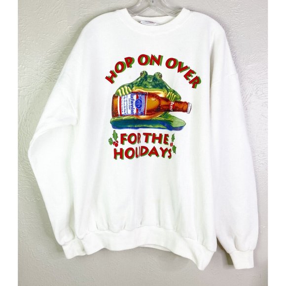 VTG Budweiser Hop On Over For The Holidays Frog Sweatshirt Sz XL-see Descrip